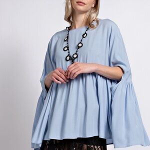 BABYDOLL OVERSIZED TUNIC TOP DUSTY LIGHT BLUE